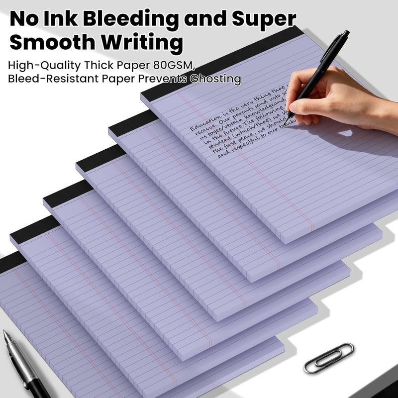 Ciphyfee 6pcs Legal Pads 8.5 x 11,Notepads 8.5 x 11 Inch, 30 Sheets/Pack, Purple Note Pads Clear Print Writing Pads of Paper, Perforate Wide Ruled Lined with Sturdy Back for Office, Business & School Supplies - Image 5